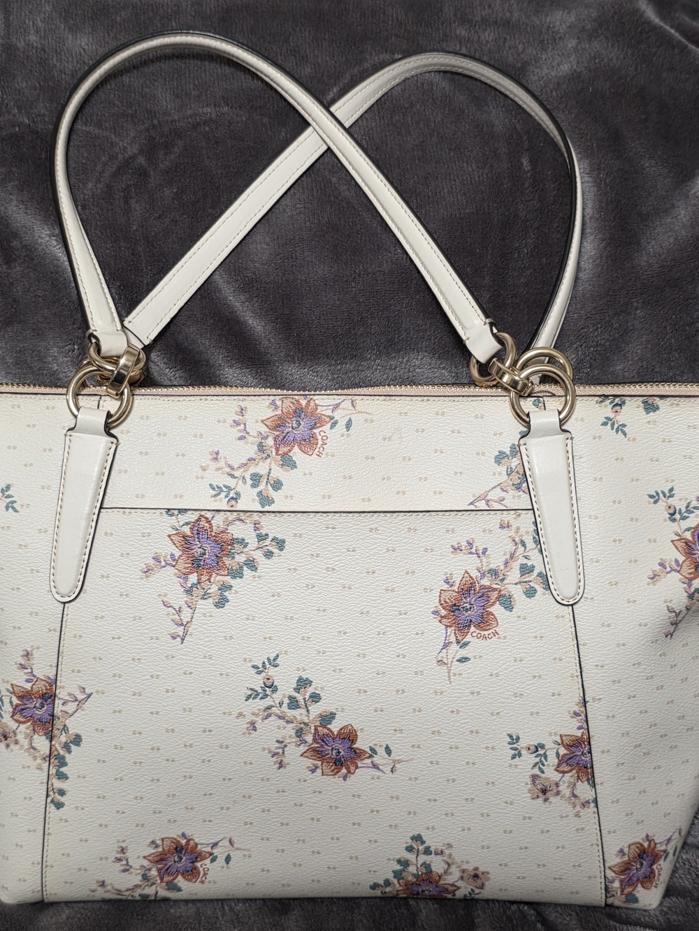 Coach Cream Floral Tote with Gold Hardware - Picture 3 of 10